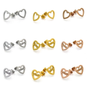 Stainless Steel Heart Stud Earrings Hollow Mama Love Letter Design Minimalist Fashion Jewelry Gift For Women