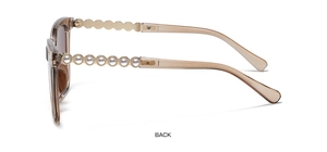 Detail of square vintage sunglasses with pearl-embellished temples and tinted lenses