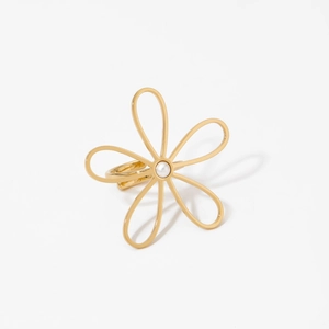 316L stainless steel adjustable ring with hollow flower design and pearl accent