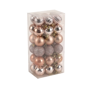Set of 36 rose gold Christmas ball ornaments in various finishes for tree decoration