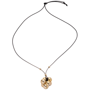 Collana minimalista con pendente a grappolo di sfere dorate e cordino nero regolabile