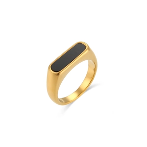 Minimalist gold-plated stainless steel ring with a rectangular black stone inlay