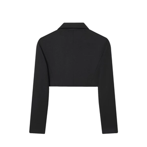 Black cropped long sleeve blazer jacket rear view displayed on white background