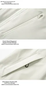 Details der wasserdichten Jacke mit winddichter Kapuze und Reißverschlusstaschen
