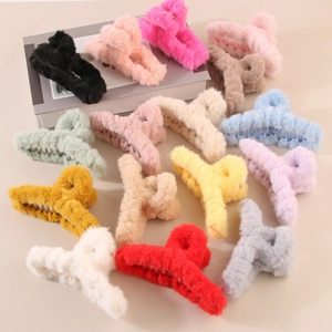 Large plush claw clips in multiple vibrant colors for thick hair accessories