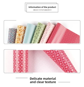 Détail macro de papier cadeau à motifs variés montrant des textures florales et géométriques