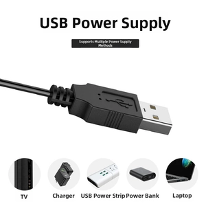 USB-A power cable connector showing compatibility with TV, laptop, and power bank