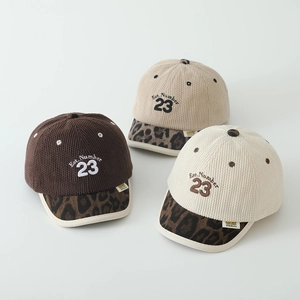 Kids Baseball Cap Corduroy Leopard Print Brim Letter Embroidery Adjustable Outdoor Sun Hat For Boys Girls