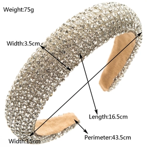 Baroque padded headband with sparkling crystals and khaki velvet lining measurements
