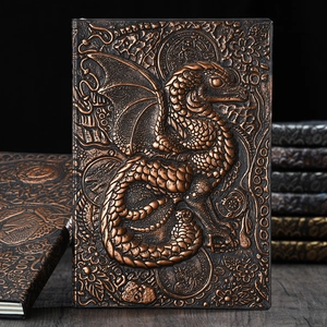 Vintage 3D dragon embossed hardcover notebook in antique bronze metallic finish