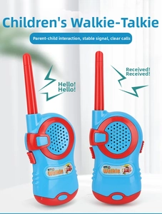 Detail of red and blue children walkie talkies with antennas for indoor and outdoor play