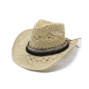 Chapeau de cowboy en paille fait main avec franges bohèmes et large bord pour le soleil