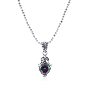 Collana con Ciondolo a Cuore in Rame Vintage per Donna Cangiante Zirconia Corona Design Catena a Sfere Placcata Argento