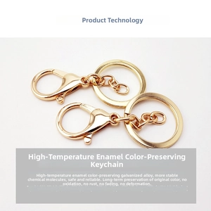 Detailed view of gold zinc alloy lobster clasp and keyring with anti-oxidation plating