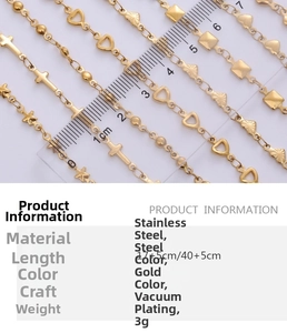 Detailed view of adjustable stainless steel heart chain with vacuum plating finish