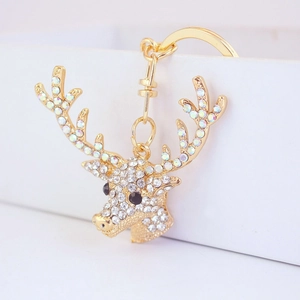 Deer Head Keychain Zinc Alloy Sparkling Rhinestone Elk Pendant Bag Charm Animal Keyring For Women Christmas Gift