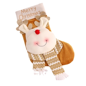 Botte de Noël avec renne en 3D et broderie dorée Merry Christmas sur tissu en peluche