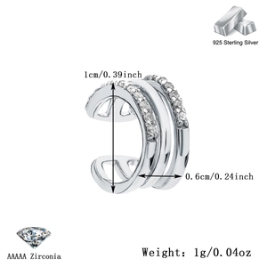 Macro detail of S925 sterling silver ear cuff showing 1cm height and 0.6cm width dimensions