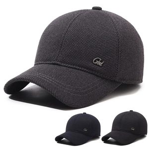 Men Winter Warm Baseball Cap With Ear Flaps Woolen Fleece Lined Windproof Cold Weather Outdoor Hat Metal Logo