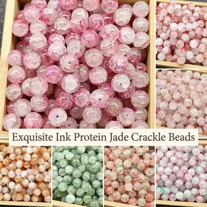 Ink-wash style crackle glass beads in multi-colored shades for DIY jewelry making