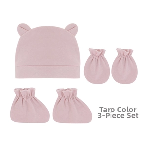 Ensemble en coton mauve taro pour nouveau-né avec bonnet à oreilles et chaussons