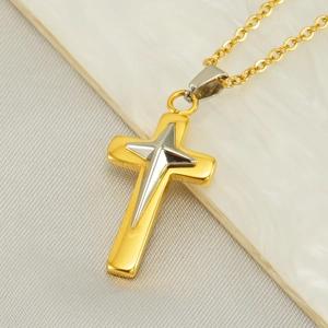 Collier Pendentif Croix Plaqué Or 18K Acier Inoxydable Bicolore Design Étoile Hip Hop Bijoux Vintage Pour Hommes Femmes