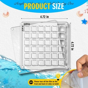 Detailed size chart of a 36-grid magnetic acrylic shell display box with 0.59-inch grids