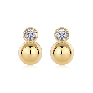 Elegant gold plated S925 silver moissanite stud earrings featuring polished spheres