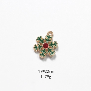 Green snowflake pendant with red rhinestone for DIY Christmas jewelry crafts