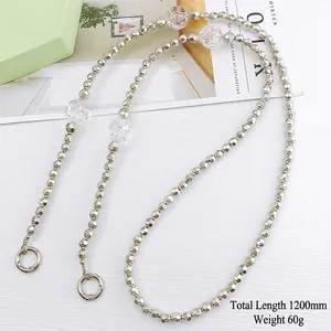 Silver faceted bead phone chain with clear acrylic beads, length 1200mm, metal crossbody lanyard