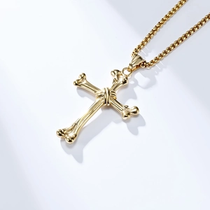 Goldene Knochen-Kreuz-Halskette mit Box-Kette aus poliertem Titanstahl im Gothic-Stil