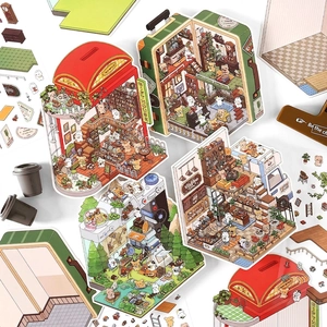 DIY Miniature Scene Stickers PET Waterproof Cartoon Animal Building Decorative Decals For Scrapbooking Journaling Craft