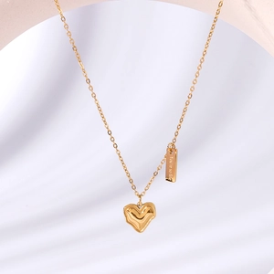 Elegant 18k gold plated stainless steel necklace with heart pendant and engraved square tag
