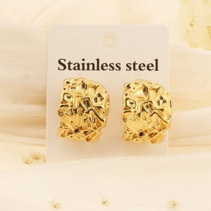 Irregular C-Shaped Pleated Earrings Gold Plated Stainless Steel Lava Texture French Vintage Fashion Jewelry For Women