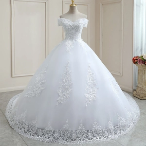 Off The Shoulder Wedding Dress Lace Embroidery Ball Gown Elegant White Bridal Gown For Women Floor Length With Train