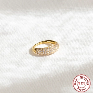 Minimalist S925 sterling silver hoop earrings with pave cubic zirconia in gold plating