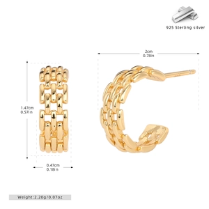 Detailed size and weight specs for gold 925 sterling silver twisted geometric hoop earrings