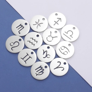 Round Zodiac Constellation Symbol Pendants 304 Stainless Steel Hollow Out Mirror Polished DIY Jewelry Making Accessories