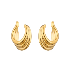French vintage 18K gold-plated C-shaped cuff earrings with triple-layer wave design