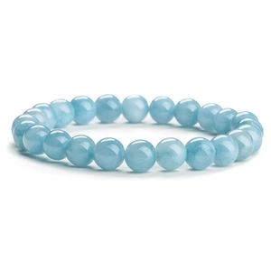 8mm natural pale blue cat eye agate stone elastic bracelet for women on white background