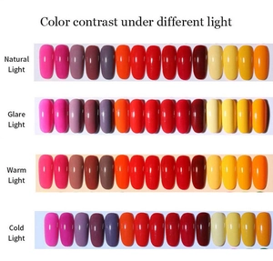 Cat eye nail polish color contrast under natural, glare, warm, and cold lighting