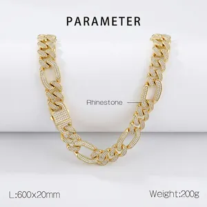 Detailed technical specification table for iced-out hip hop rhinestone cuban link chain