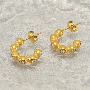 Boucles d'oreilles vintage en acier inoxydable doré 18k avec oxydes de zirconium brillants