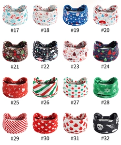 Detail showing 16 festive Christmas headband styles with snowflakes and Santa prints
