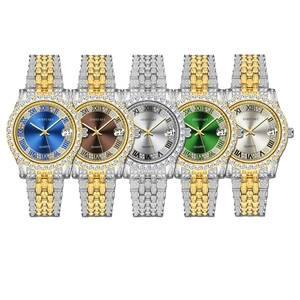 Montre à Quartz de Luxe pour Femme Avec Calendrier Chiffres Romains Entièrement en Strass Bracelet en Alliage Montre-Bracelet Mode