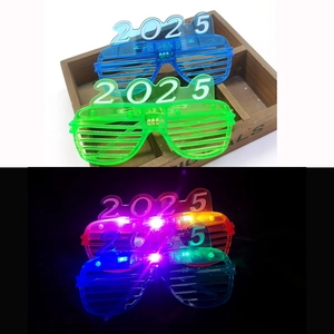 Detail showing 2025 LED shutter glasses in blue and green with luminous night lighting