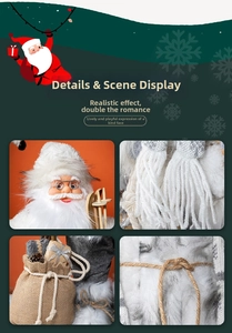 Détails d'un Père Noël nordique avec lunettes rondes et sac cadeau en toile