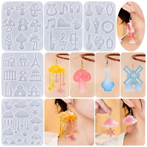 Silicone Earring Molds DIY Resin Casting Tools Musical Instrument Mushroom Building Shape Pendant Making