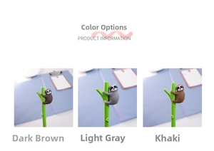Detailed comparison of three cute sloth pen topper colors in brown, grey and khaki finish