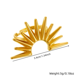Bague soleil en acier doré avec anneau ajustable ouvert et largeur de 3,4 cm élégante